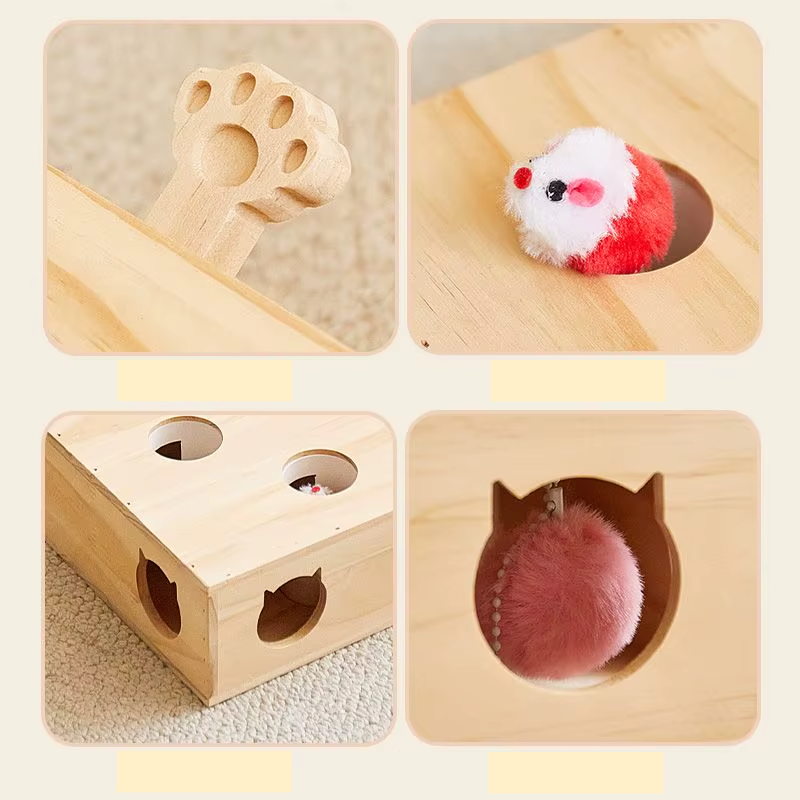 Wood Cat Toy Interactive Whack-A-Mole Catch Mouse Cat