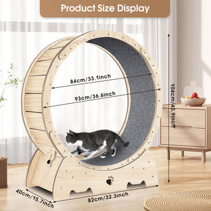 Cat Exercise Wheel, Cat Treadmill Wheel with Carpeted Runway for Daily Exercise, 37" Natural Wood Color