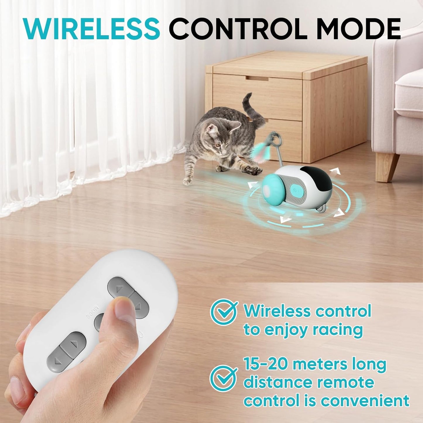 PawRacer - Interactive Cat Toy with Remote Control - 2 Speeds - Automatic Mobile Car