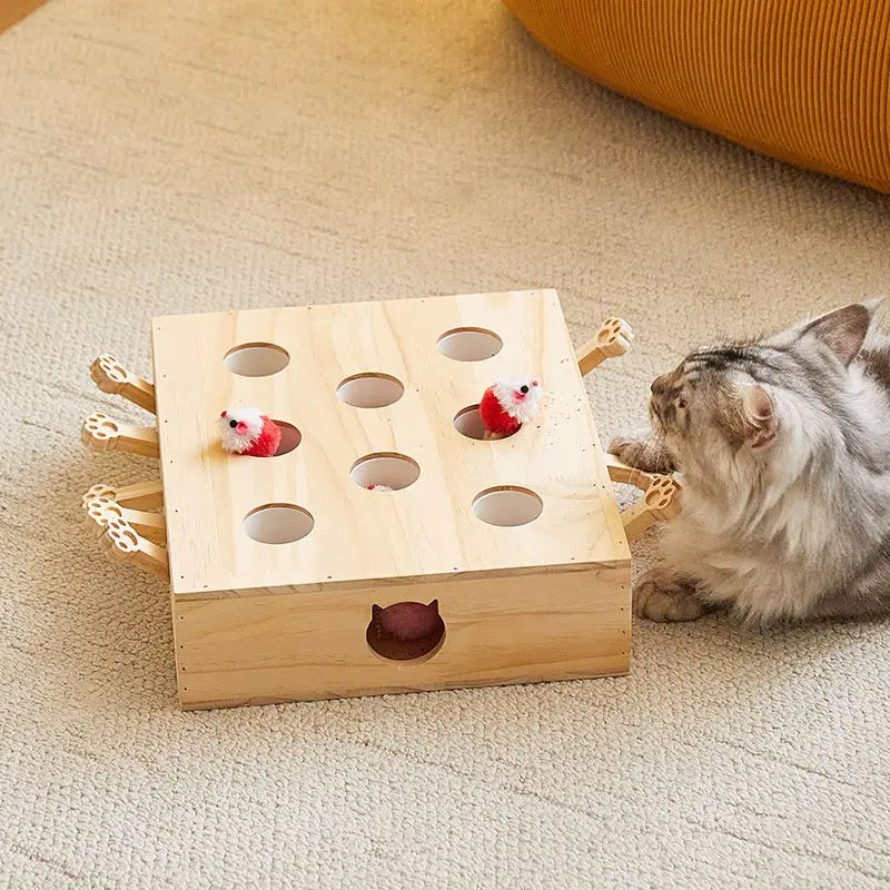 Wood Cat Toy Interactive Whack-A-Mole Catch Mouse Cat