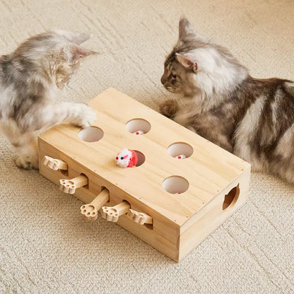 Wood Cat Toy Interactive Whack-A-Mole Catch Mouse Cat